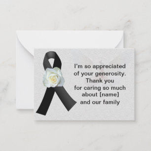 White Rose On Black Ribbon After Funeral Thank You Card