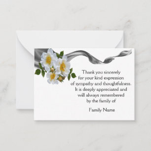White Rose On Black Ribbon After Funeral Thank You Card
