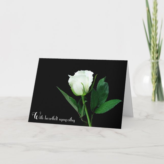 White Rose On Black Sympathy Card (Front)
