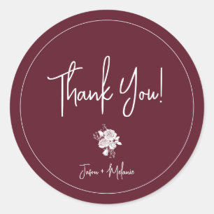 White Rose on Burgundy Thank You Sticker
