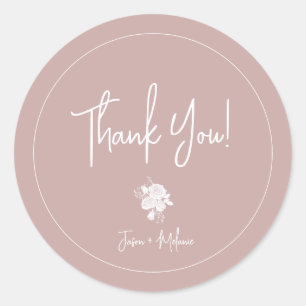 White Rose on Dusty Pink Thank You Sticker
