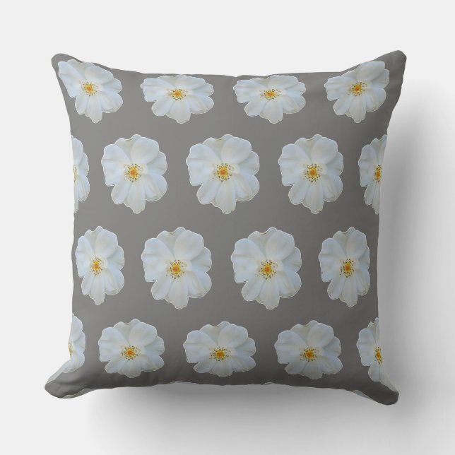 White rose on grey background.  cushion (Front)