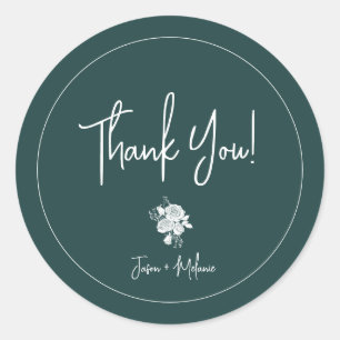 White Rose on Hunter Green Thank You Sticker
