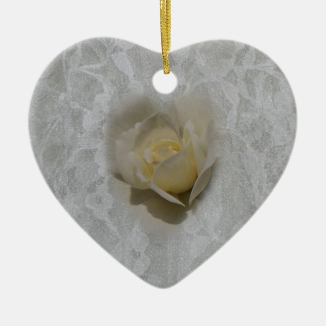 White Rose on Lace Ornament (Front)