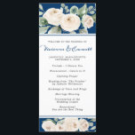 White Rose on Navy Blue Wedding Programme<br><div class="desc">Elegant white rose floral design. The roses are nestled in sage green leaves. The navy blue background shows them off to perfection. The rose floral design creates both a top and bottom border on the front and back. There is a lot of room for you to add your own wedding...</div>