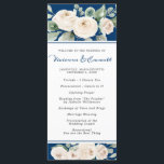 White Rose on Navy Blue Wedding Programme<br><div class="desc">Elegant white rose floral design. The roses are nestled in sage green leaves. The navy blue background shows them off to perfection. The rose floral design creates both a top and bottom border on the front and back. There is a lot of room for you to add your own wedding...</div>