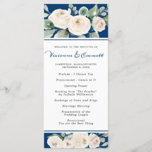 White Rose on Navy Blue Wedding Programme
