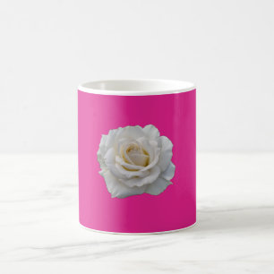 White Rose on Pink Background Coffee Mug