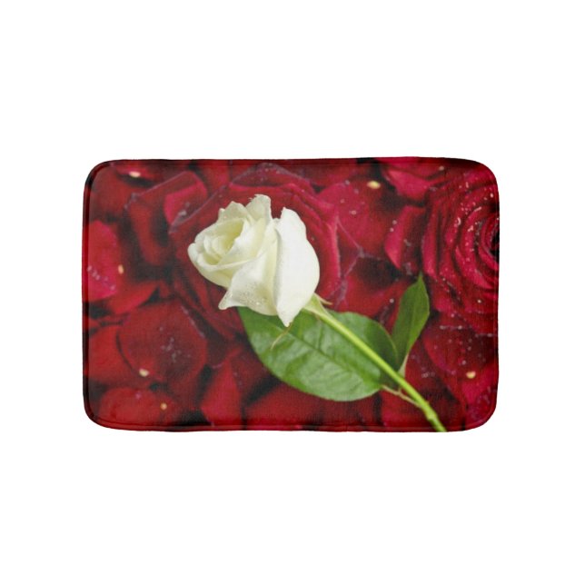 White Rose On Red Petals Bath Mat (Front)