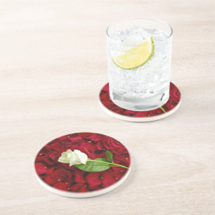 White Rose On Red Petals Coaster