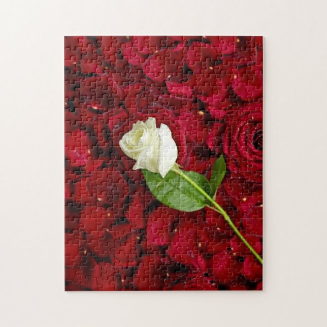 White Rose On Red Petals Jigsaw Puzzle (Vertical)