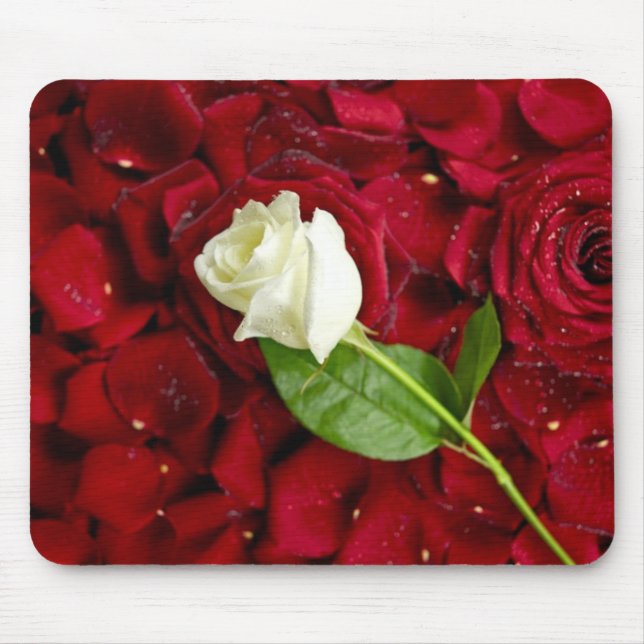 White Rose On Red Petals Mouse Mat (Front)