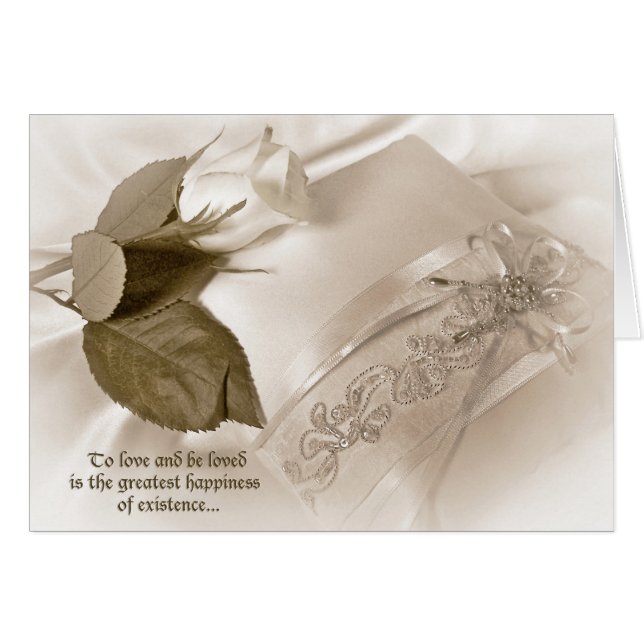white rose on wedding pillow (Front Horizontal)
