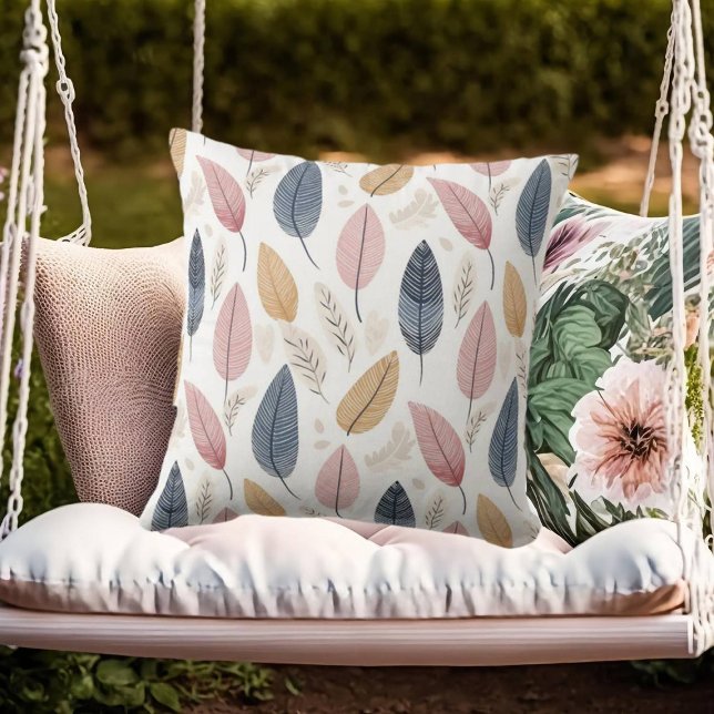 White Rose Orange Blue Boho Leaves Cushion (Creator Uploaded)