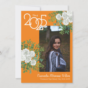 White Rose Orange Photo Graduation Announcement
