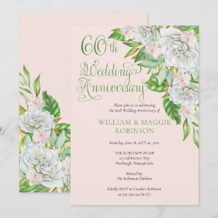 White Rose Orchid 60th Wedding Anniversary Party   Invitation