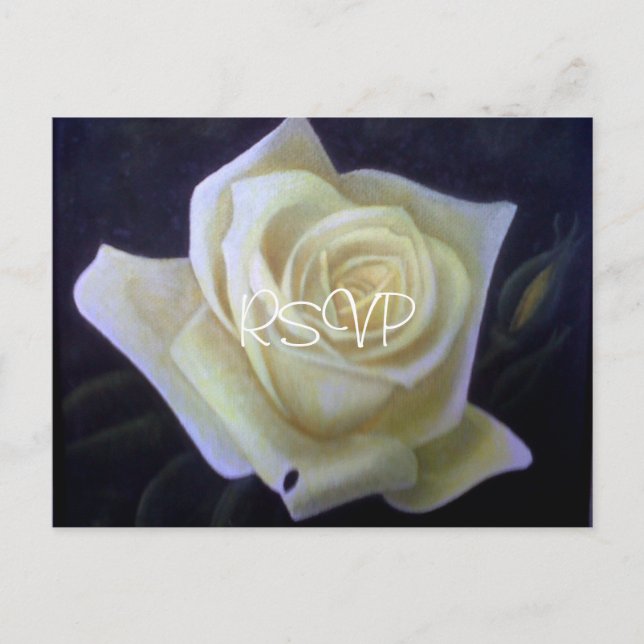White Rose Painting Wedding Invite RSVP with Photo (Front)