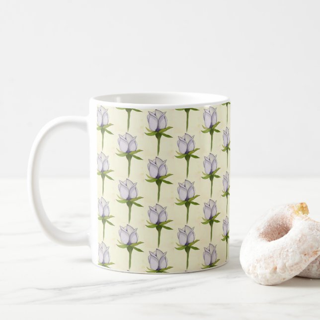 white rose pattern coffee mug (With Donut)