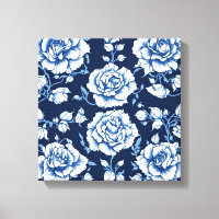 White Rose Pattern & Royal Blue Background Art