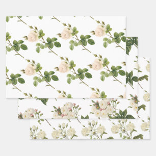 White Rose Pattern Wrapping Paper Sheet