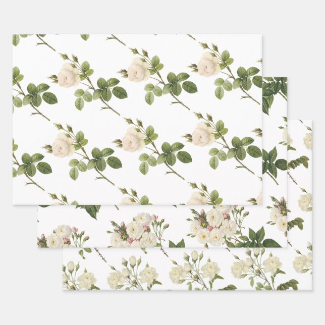White Rose Pattern Wrapping Paper Sheet (Set)