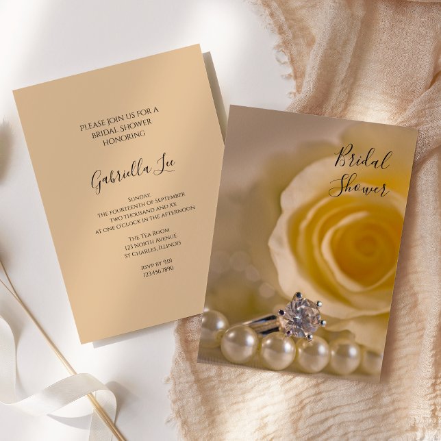 White Rose, Pearls and Ring Bridal Shower Invitation (Creator Uploaded)