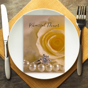 White Rose, Pearls, Ring Wedding Rehearsal Dinner Invitation
