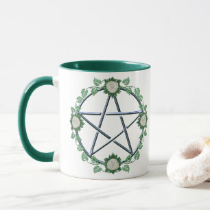 White Rose Pentagram Wicca Pentacle Pagan Occult Mug