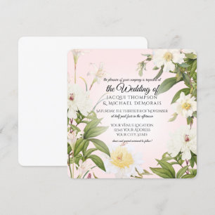 White Rose Peony Vintage Botanical Floral Wedding Invitation