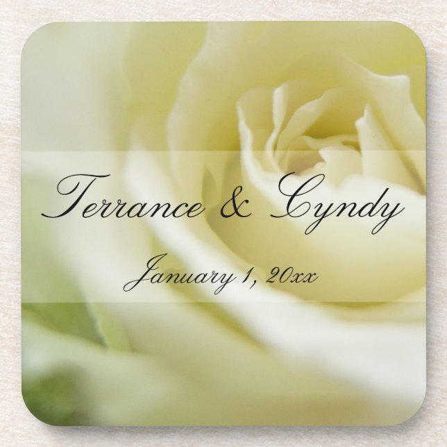 White Rose Personal Wedding Coaster (Front)