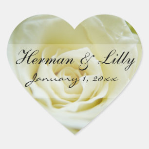 White Rose Personalised Wedding Heart Sticker