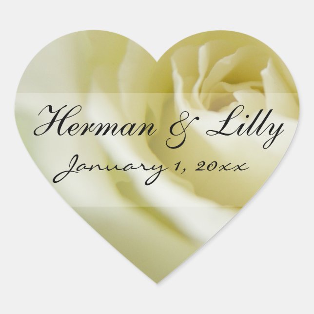 White Rose Personalised Wedding Heart Sticker (Front)