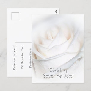White Rose Personalised Wedding Save The Date Postcard