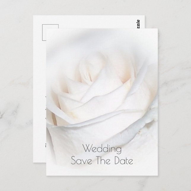 White Rose Personalised Wedding Save The Date Postcard (Front/Back)