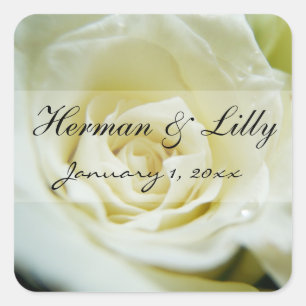 White Rose Personalised Wedding Square Sticker