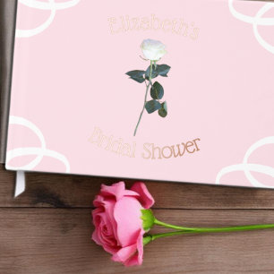 White Rose Petal Pink Bridal Shower Guest Book