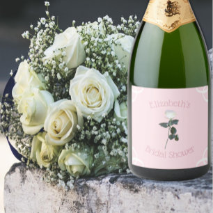 White Rose Petal Pink Bridal Shower Sparkling Wine Label