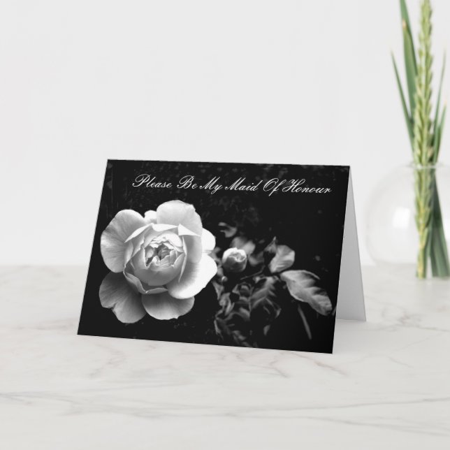 White Rose, Please Be My Maid Of Honor Invitation (Front)