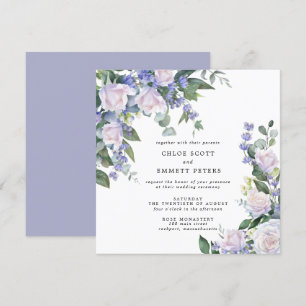 White Rose Purple Blue Floral Wedding Invitation