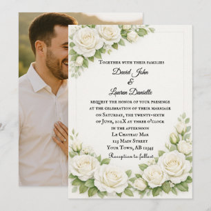 White Rose Requiem Wedding Photo Invitation