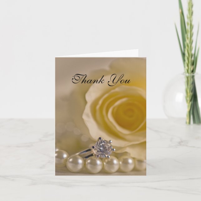 White Rose, Ring and Pearls Bridesmaid Thank You Card (Front)