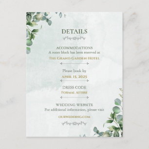White Rose & Sage Green Wedding Details Card