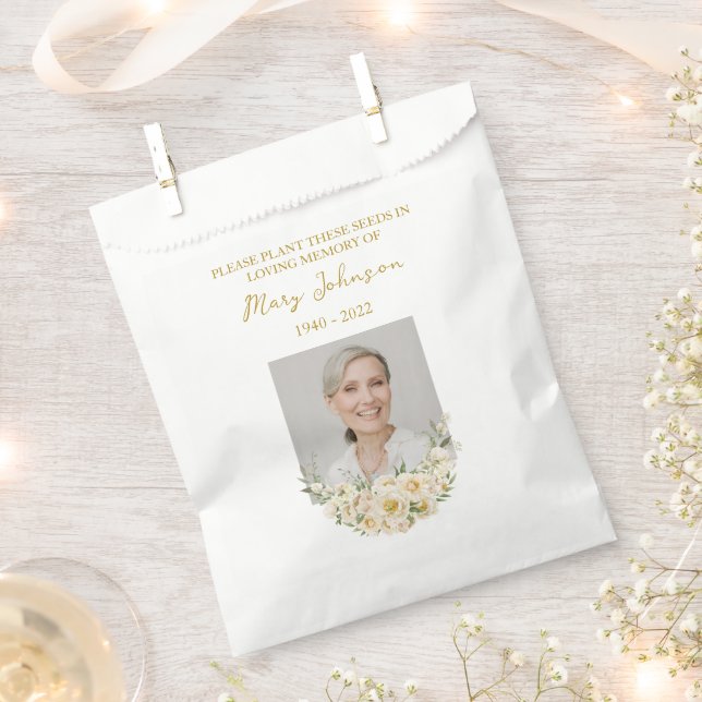 White rose Seed Packet Memorial Funeral Favor Bag (Clipped)