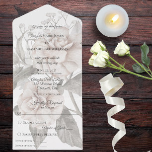 White Rose Silhouette with Dinner Options  All In One Invitation