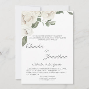 White rose spanish wedding invite