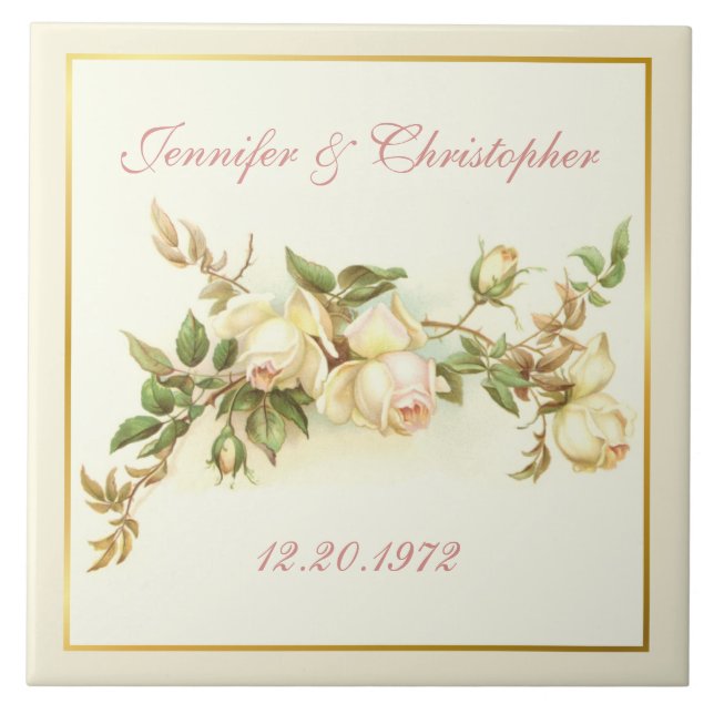 White rose spray anniversary tile (Front)