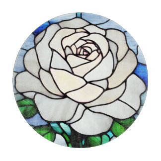 White Rose Stained Glass Cutting Board