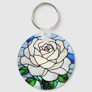 White Rose Stained Glass Key Ring