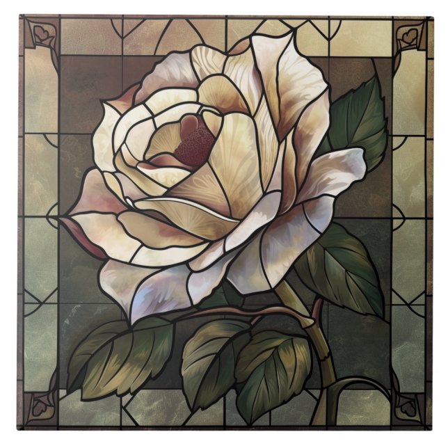 White Rose Stained Glass Mosaic Tile (Front)