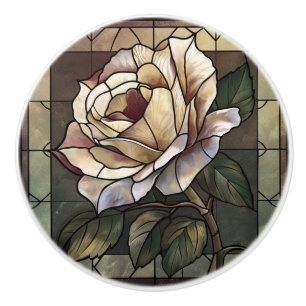 White Rose Stained Glass Pearl Mosaic  Ceramic Knob